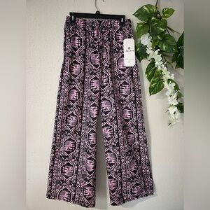 Pants Wide Leg Boho Elephant Print Black Pink NWT Size S